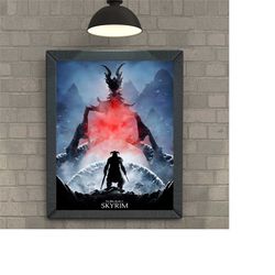 skyrim game poster, gaming room poster, minimalist, video game poster, game gift, video game wall art