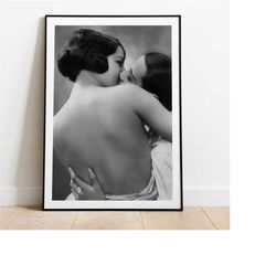 vintage lesbian women kissing poster, vintage lesbian print, women kissing wall art