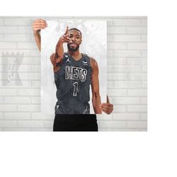 mikal bridges brooklyn nets poster/canvas print, watercolor painting sports art, office, man cave, bedroom wall decor, s