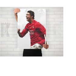 cristiano ronaldo manchester united poster/canvas print, watercolor painting sports art, office, man cave, bedroom wall