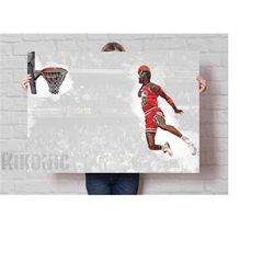 michael jordan 1988 nba slam dunk poster/canvas print, watercolor painting sports art, office, man cave, bedroom wall de