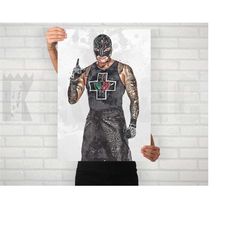 rey mysterio poster/canvas print, pro wrestling watercolor painting art, office decor, man cave, bedroom wall decor, spo