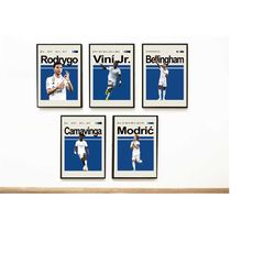 vinicius junior poster, modric poster, bellingham poster, camavinga poster, rodrygo poster, real madrid stars poster, mi