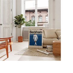 david beckham poster, gifts for him, real madrid wall poster, mid century modern, minimalist wall art for living room or