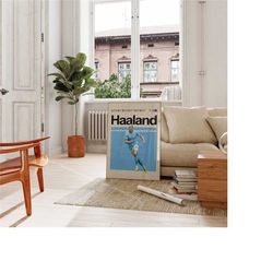 erling haaland poster, gifts for him, manchester city mid century modern,minimalist digital wall poster for living room