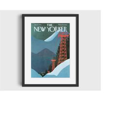 2000 the new yorker magazine ski poster - vintage ski art, ski home decor, antique ski, ski lodge wall decor, ski poster