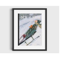 2017 the new yorker magazine ski poster - vintage ski art, ski home decor, antique ski, ski lodge wall decor, ski poster