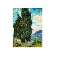 vincent van gogh cypresses vintage art poster-free us shipping
