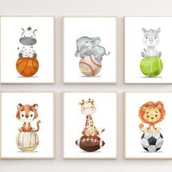 animal sports nursery - nursery sports decor - animal sports print - baby boy sports nursery - boy nursery decor - digit