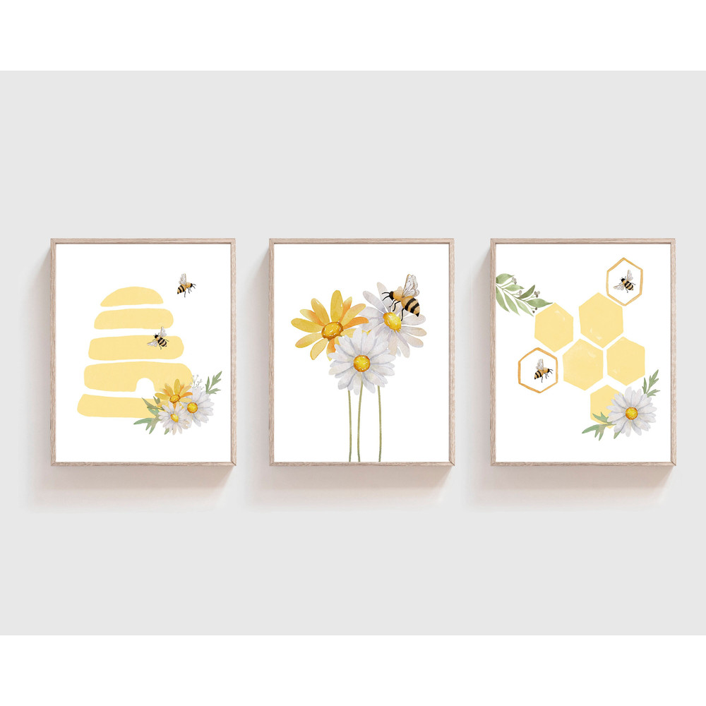 Bee nursery decor, Bumble Bee nursery decor, Honey Bee Prints, Girls Nursery print, Bee and beehive Art, Yellow floral decor, H2852.jpg