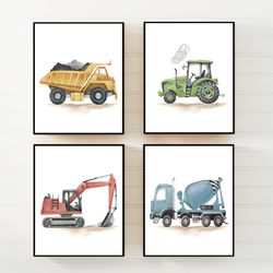 construction nursery prints - construction nursery decor - truck prints - boys room wall art - baby boy nursery art - tr