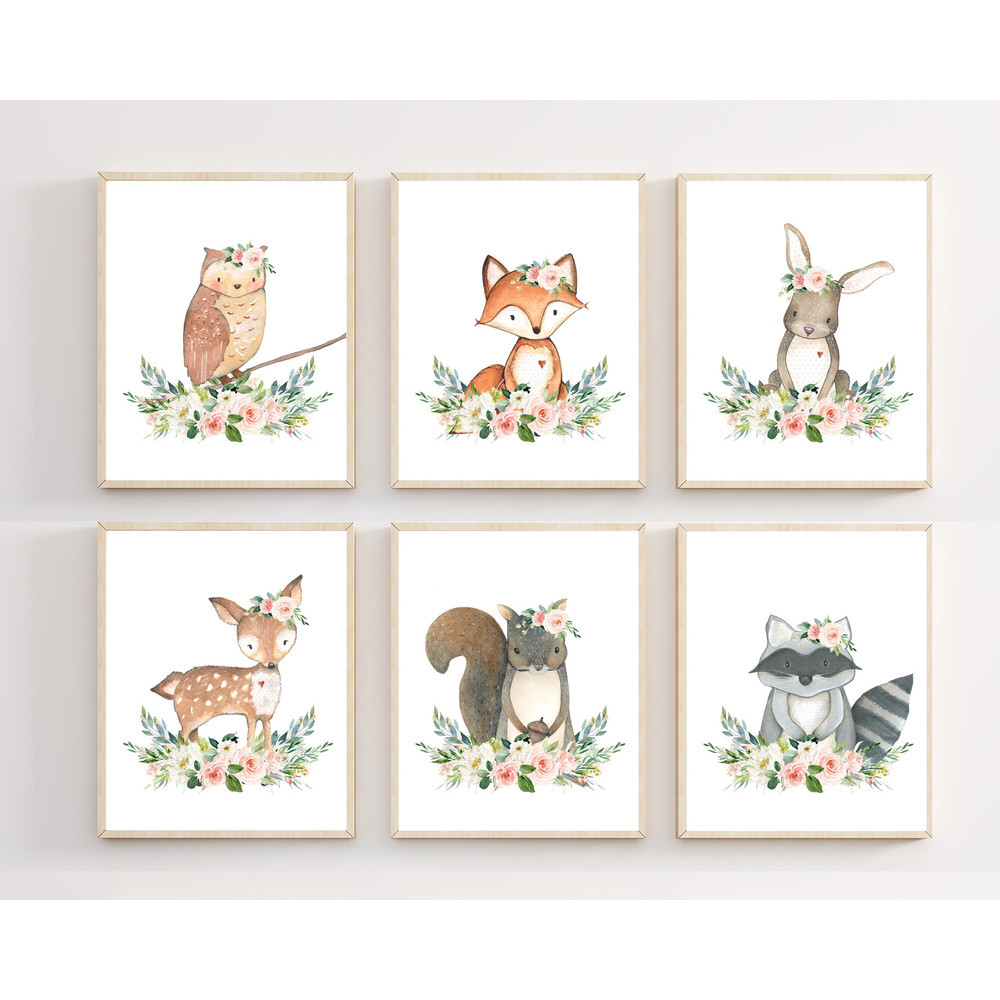 Girls Woodland nursery prints - Baby girl nursery decor - Woodland nursery decor girl - Woodland animals - Woodland printable nursery -H1938.jpg