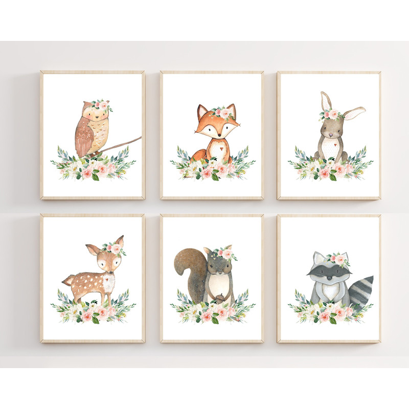 Girls Woodland nursery prints - Baby girl nursery decor - Woodland nursery decor girl - Woodland animals - Woodland printable nursery -H1938.jpg
