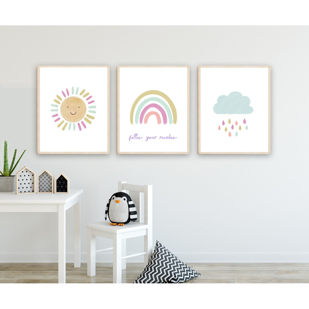 Pastel rainbow wall art - Watercolor rainbow art - Girl room decor - Nursery rainbow print - Girls rainbow art - Rainbow art set - H2513.jpg