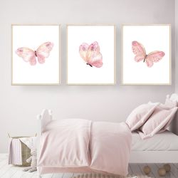 pink butterfly print - girls bedroom decor - butterfly art print - printable butterflies - farmhouse nursery decor - but