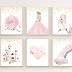 princess wall decor - princess nursery decor -  watercolor princess print - girls bedroom prints - princess art prints -