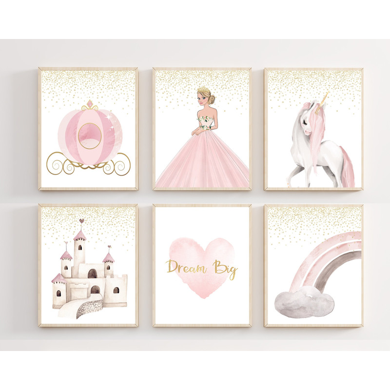 Princess wall decor - Princess nursery decor -  Watercolor princess print - Girls bedroom prints - Princess art prints - DIGITAL DOWLOAD.jpg