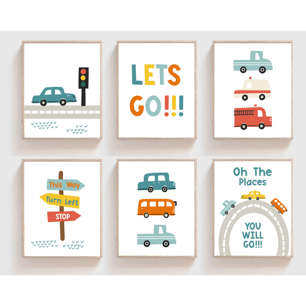 Transportation wall art - Car nursery decor - Boy room car decor - Set of 6 Car printables - Car wall art - Boys nursery art - Car art print.jpg