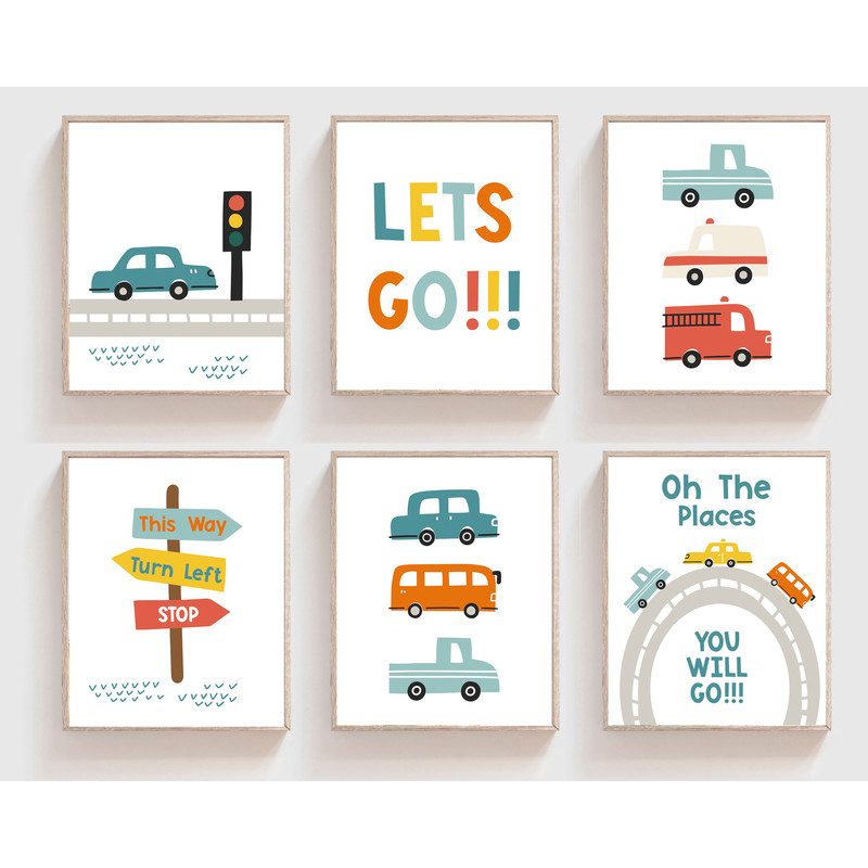 Transportation wall art - Car nursery decor - Boy room car decor - Set of 6 Car printables - Car wall art - Boys nursery art - Car art print.jpg