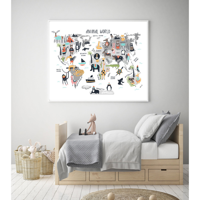 World map for nursery - Animal world map print - Printable world map kids - World map wall art - Kids world map printable - World map poster.jpg