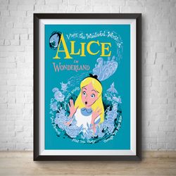 alice in wonderland attraction poster, fantasyland disneyland vintage disney print mad hatter poster retro disney vector