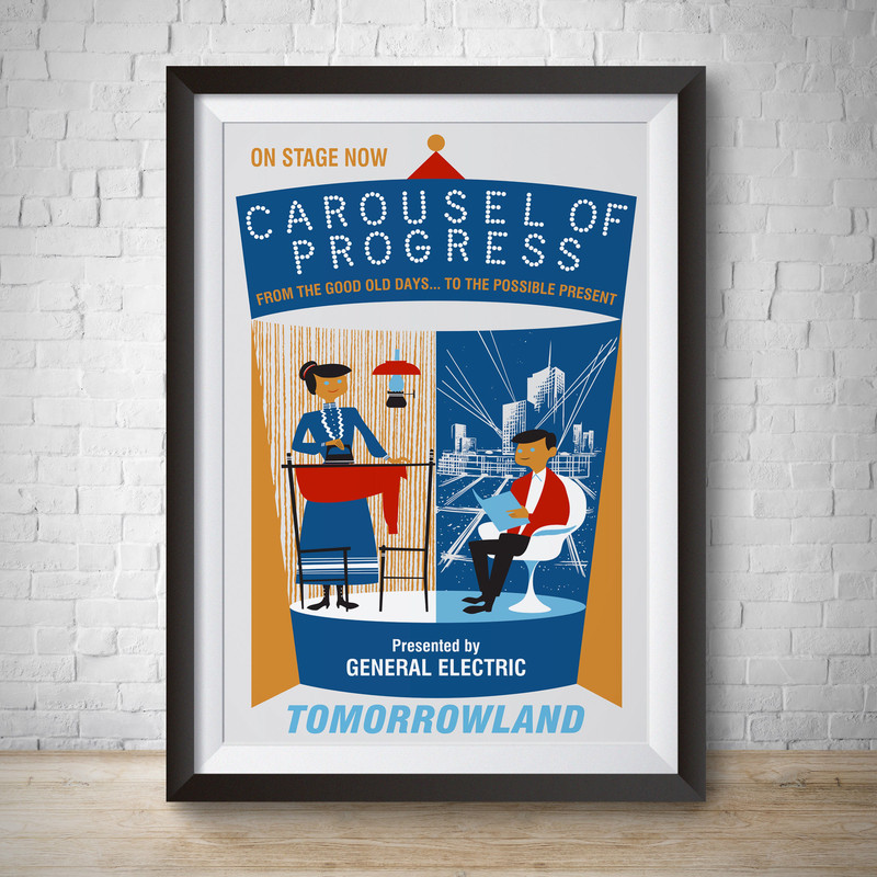 Carousel of Progress Tomorrowland Attraction Poster, Disneyland Vintage Print Disney Disneyland Poster Vector Art Reproduction Kids Bedroom.jpg