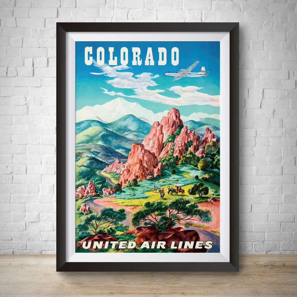Colorado Travel Poster 1945 Vintage United Airlines Vintage Advertisement Poster Wall Art State Park National Park.jpg