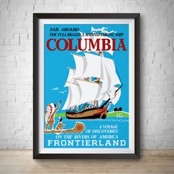 columbia frontierland attraction poster, disneyland vintage disney print disney disney world disneyland poster wall art