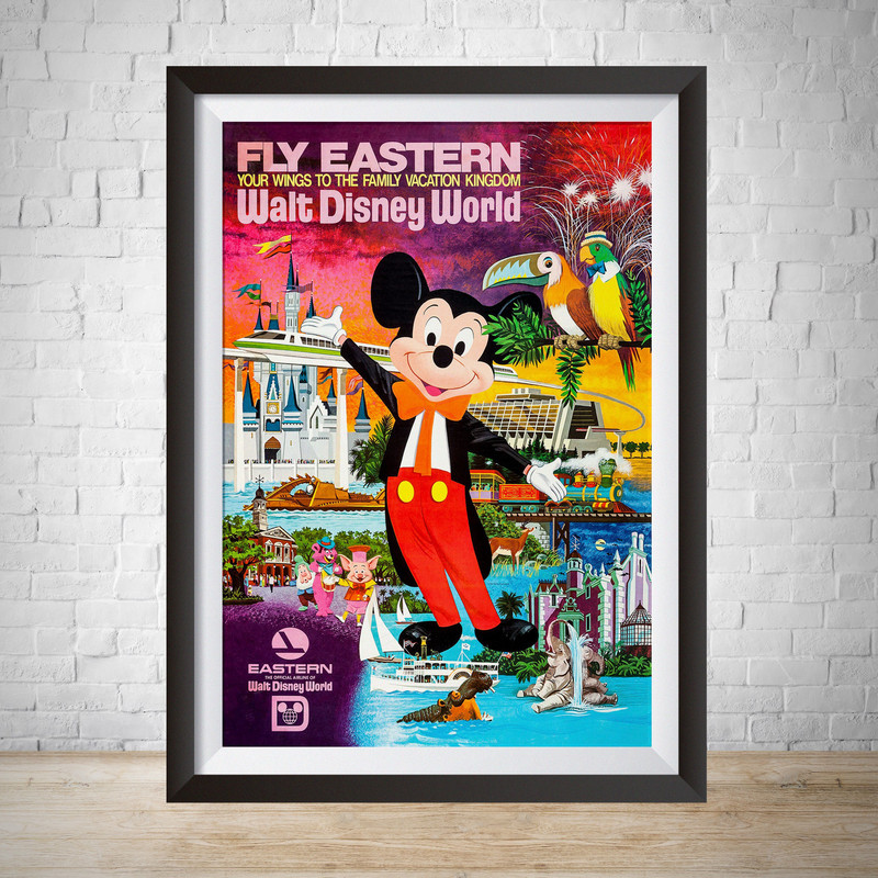 Disney World 1970 Vintage Eastern Airlines Vintage Advertisement Hand Drawn Poster Wall Art Travel Poster Travel Advertisement Kids Bedroom.jpg