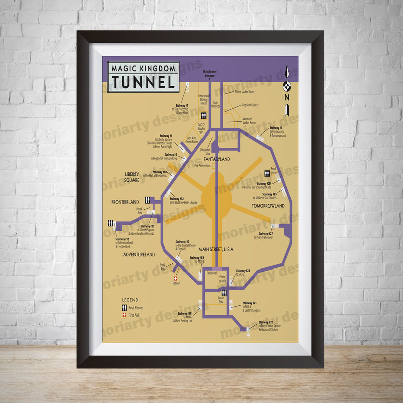 Disney World Map Magic Kingdom Utilidors Disney Park Map Magic Kingdom Map Vintage Disney Print Disney Disneyland Poster Wall Art Nursery.jpg