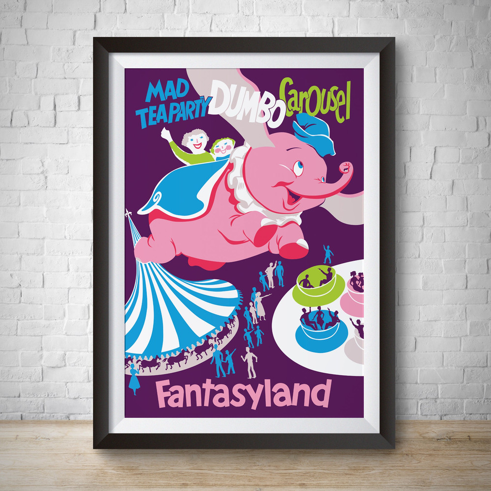 Dumbo Mad Tea Party Fantasyland Attraction Poster, Disneyland Vintage Disney Print Disneyland Poster Reproduction Wall Art Kids Bedroom.jpg