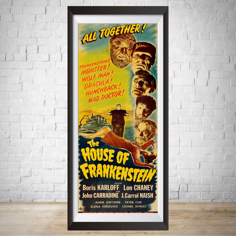 House of Frankenstein 1944 Universal Studios Vintage Movie Poster Hand Drawn Poster Wall Art Home Decor Movie Poster Bedroom.jpg