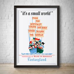 it's a small world fantasyland attraction poster, disneyland vintage disney print disneyland poster wall art vector art