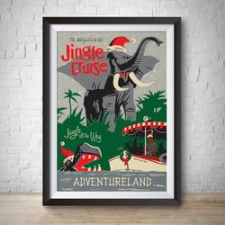 jingle river cruise adventureland attraction poster, disneyland vintage disney print jungle cruise disney world nursery