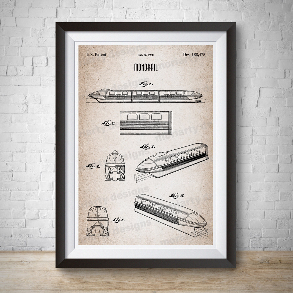Monorail Patent Magic Kingdom Vintage Patent Vintage Disney Print Patent Art Disneyland Poster Rocket Jets Patent Kids Bedroom Disney Home.jpg