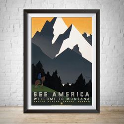 montana vintage travel poster see america vintage advertisement hand drawn poster wall art national parks poster wall ar