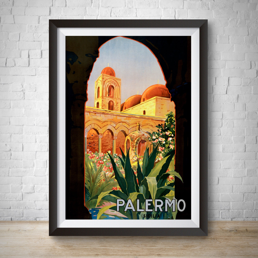 Palermo Sicily Vintage Travel Poster 1920 Vintage Advertisement Hand Drawn Poster Wall Art Italy Travel Home Decor Home Art Kids Bedroom.jpg