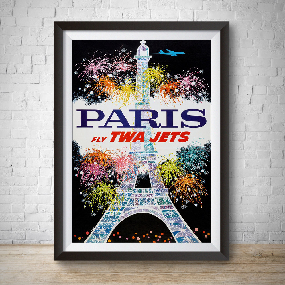 Paris Vintage Travel Poster 1962 Fly TWA Vintage Advertisement Hand Drawn Poster Wall Art Paris Travel Home Decor Home France.jpg