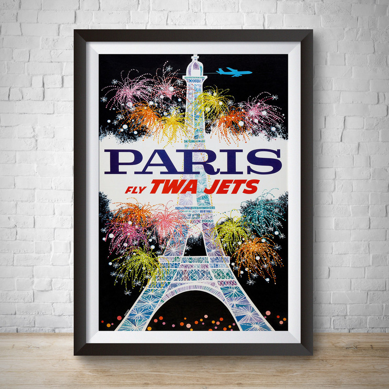 Paris Vintage Travel Poster 1962 Fly TWA Vintage Advertisement Hand Drawn Poster Wall Art Paris Travel Home Decor Home France.jpg