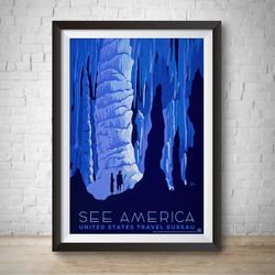 see america caves vintage travel poster see america vintage advertisement hand drawn poster wall art national parks post