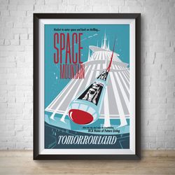 space mountain tomorrowland attraction poster, disneyland vintage print disney retro disneyland poster wall art disney w