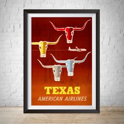 texas vintage travel poster 1953 american airlines vintage advertisement hand drawn poster wall art home decor home art