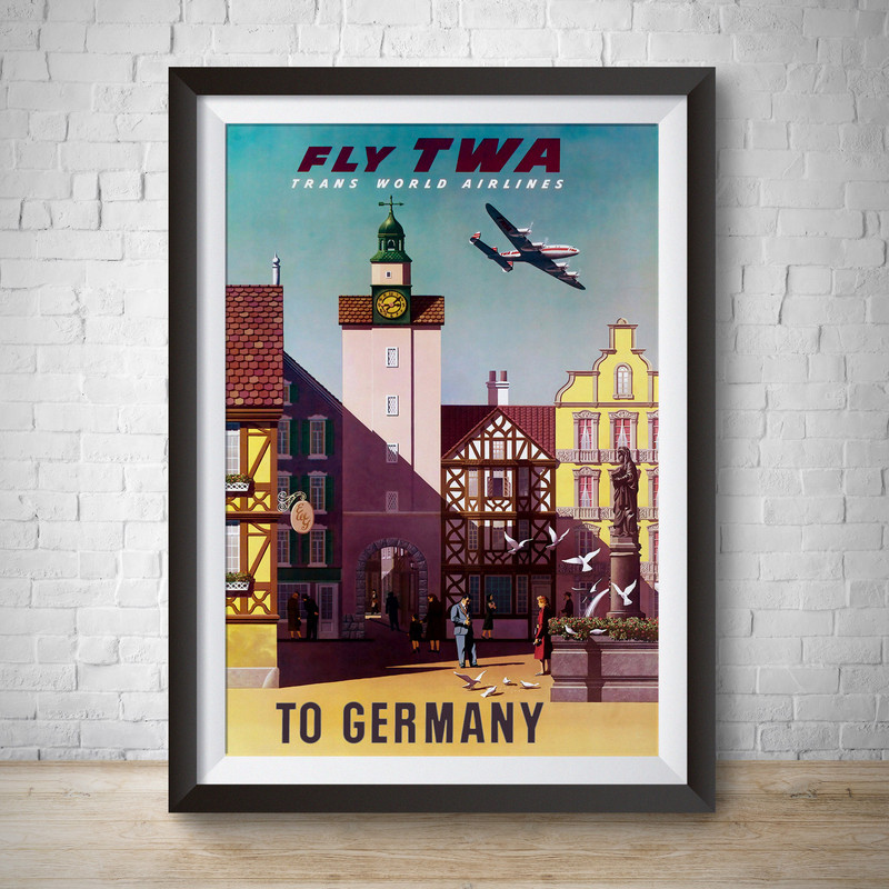 Vintage Travel Poster Germany Fly TWA Vintage Advertisement Hand Drawn Poster Wall Art Airline Ad Travel Poster Vintage Germany.jpg