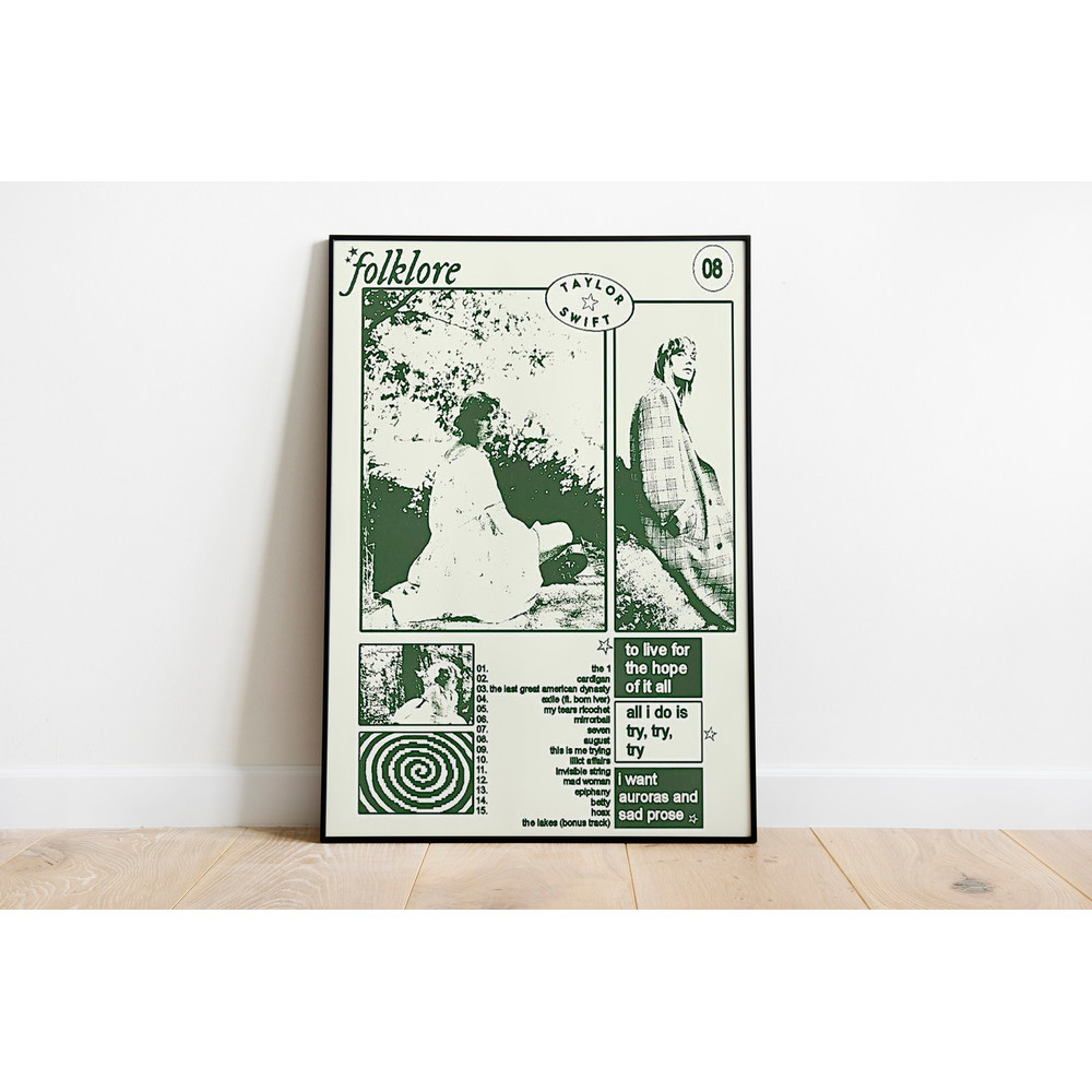 Folklord Album Cover Poster, Vintage Album Polaroid Printed Art, Song Lyrics Playlist Wall Art, Music Gift, Retro Music Christmas Decor.jpg