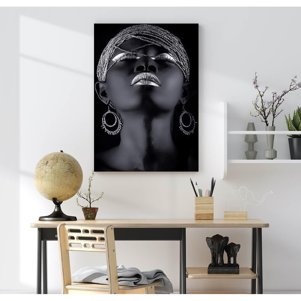 African Silver Woman Painting, Modern Wall Art, Canvas Wall Set, Extra Large Wall Art, African American Art, Silver African Canvas Print Art.jpg