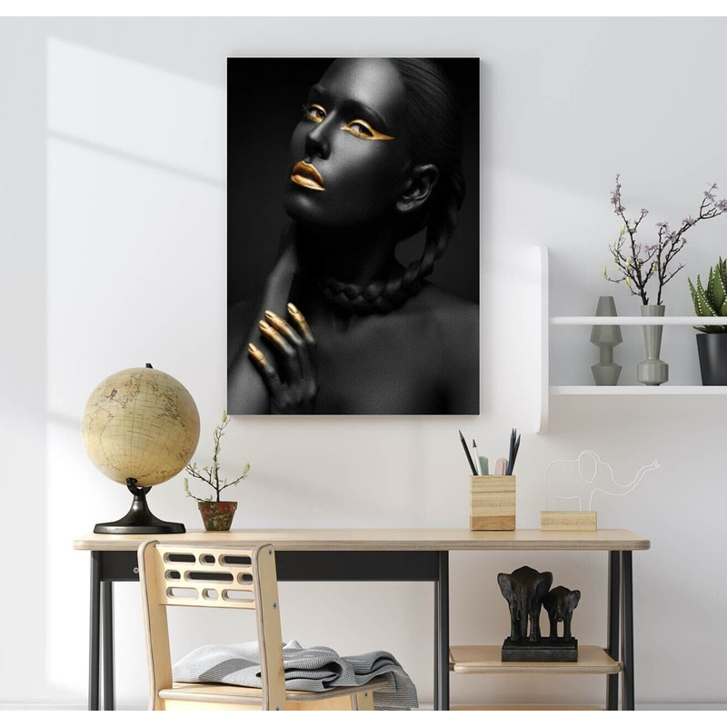 African Woman Wall Art, African Woman Canvas Print, African American Wall Art, African Gold Lips Decor, African Woman Painting Art, Fashion.jpg