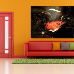 alien vs predator playing billard wall art, alien vs predator playing billard poster, alien vs predator canvas print, al