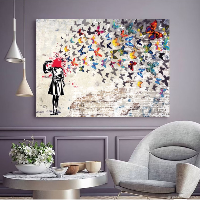 Banksy Butterfly Canvas Wall Art, Banksy Canvas, Banksy Wall Art, Banksy Head Shot, Butterfly Girl Suicide Poster, Graffiti Wall Decor.jpg