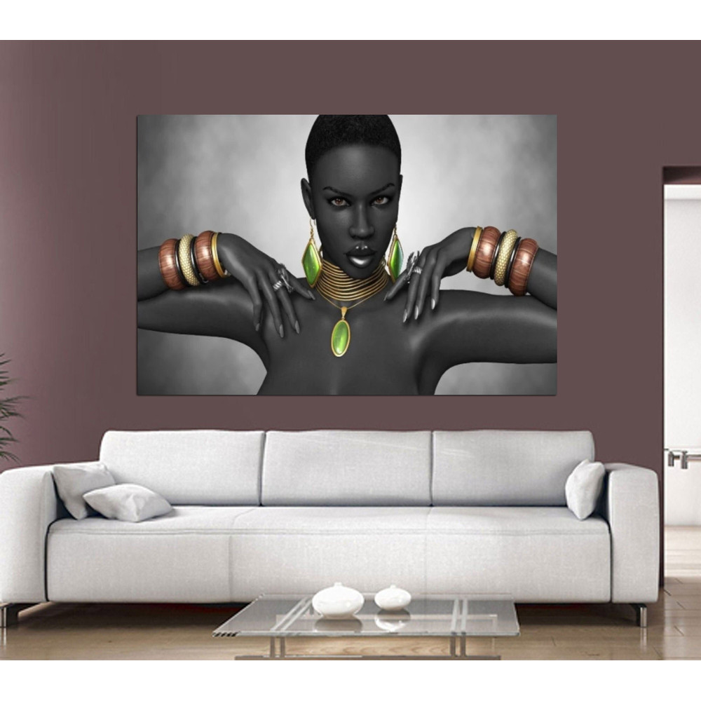 Black And Gold Wall Decor ,African Woman Canvas ,Female Model Canvas ,African Wall Art, Black Woman Canvas, African Girl Poster, Home Decor 2.jpg