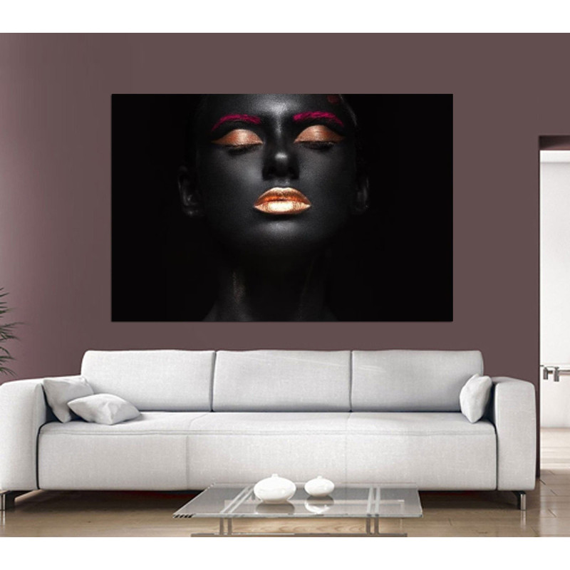Black And Gold Wall Decor African Woman Canvas Female Model Canvas African Wall Art Black Woman Print African Home Decor Bodypainting Canvas 1.jpg